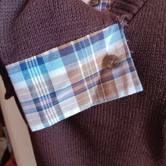 Women's Medium Vintage 70's Brown V-Neck Sweater Layered Look Cottage Granny - Picture 7 of 8